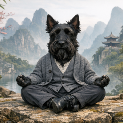 Иллюстрация принципа у-вэй и антипланирования в бизнесе: даосская философия действия через бездействие на примере успешной кофейни.