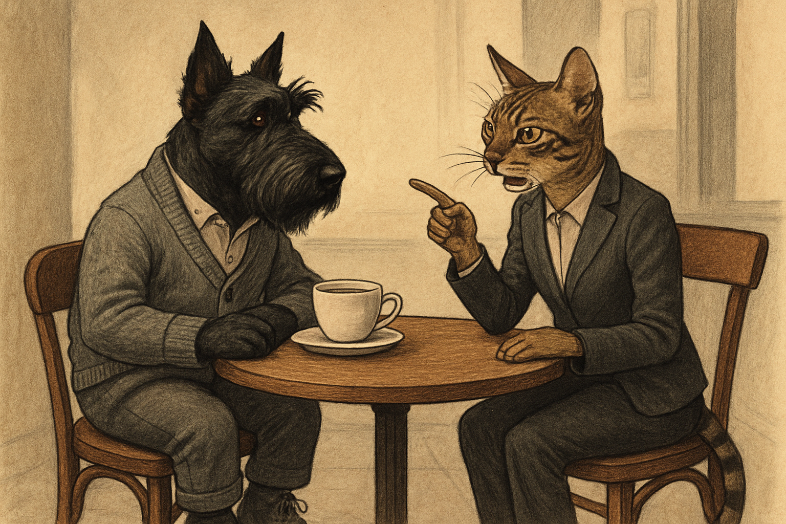 Предприниматель за чашкой кофе размышляет о балансе между личными интересами и потребностями клиентов в бизнесе