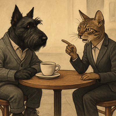 Предприниматель за чашкой кофе размышляет о балансе между личными интересами и потребностями клиентов в бизнесе