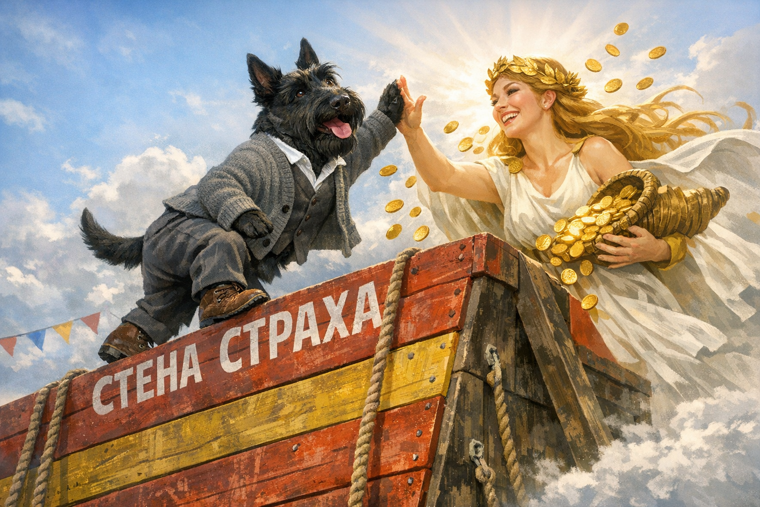 Автор статьи преодолевает стену страха, достигая вершины успеха с улыбкой на лице